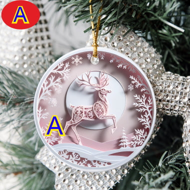 3D Looking Pastel Christmas Tree Ornaments - Reindeer