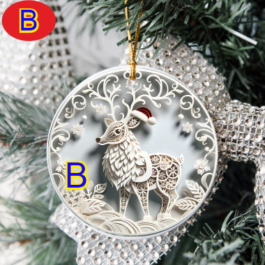 3D Looking Pastel Christmas Tree Ornaments - Reindeer