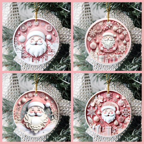 3D Pastel Christmas Tree Ornaments - Santa