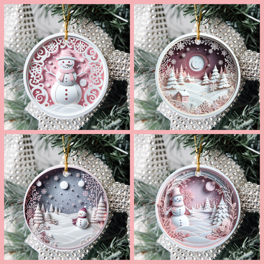 3D Pastel Christmas Tree Ornaments - Snowman