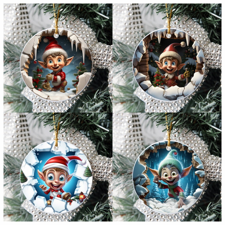 3D Looking Custom Christmas Tree Ornaments - Elf Set 2