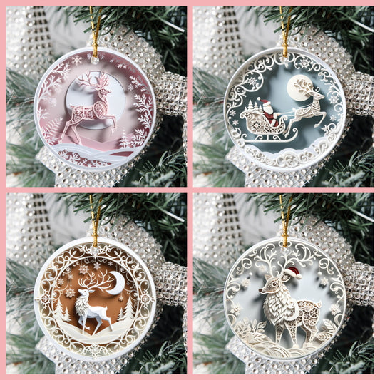 3D Pastel Christmas Tree Ornaments - Reindeer