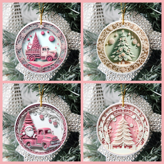 3D Pastel Christmas Tree Ornaments - Christmas Tree