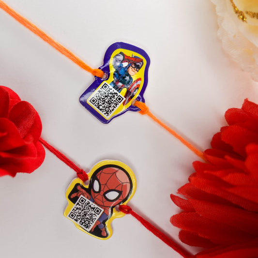 Captain America & Spiderman | Kids Rakhi - QR Code