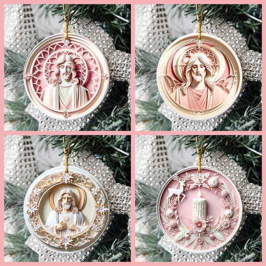 3D Pastel Christmas Tree Ornaments - Jesus Christ