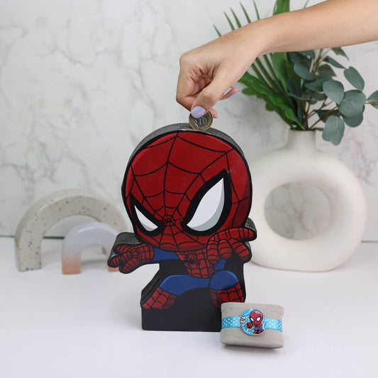 Spiderman Piggy Bank & Rakhi Combo