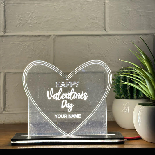 LED Lamp with Custom Message Engraved on Acrylic | Happy Valentines Day Heart Shaped Lamp