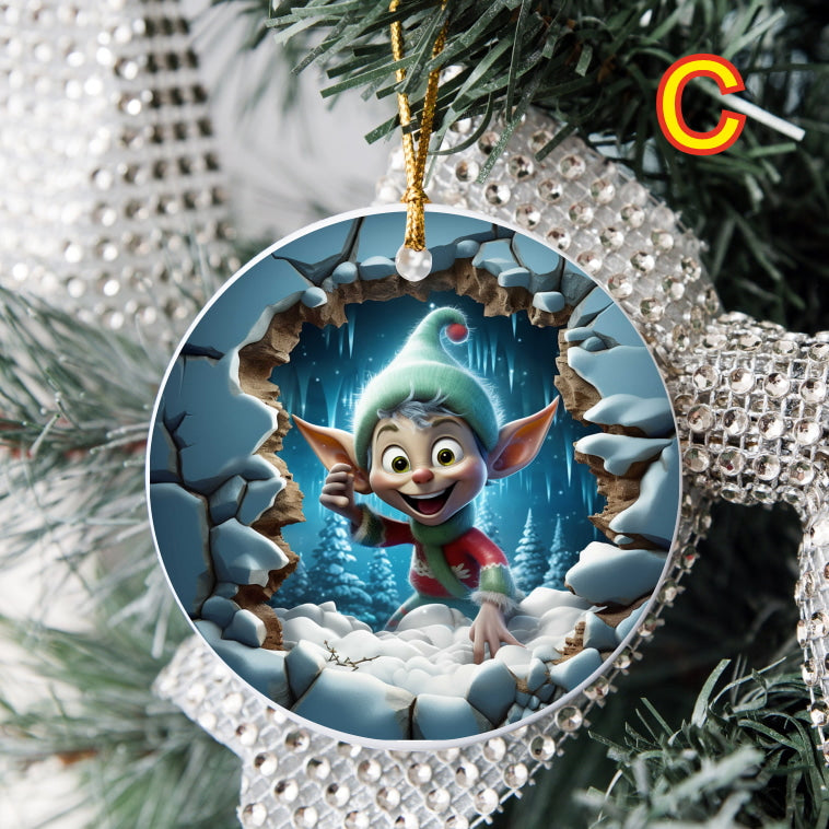 3D Looking Custom Christmas Tree Ornaments - Elf Set 2