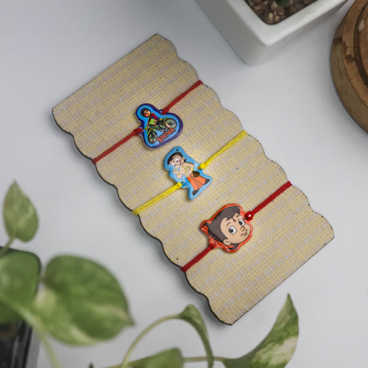 Adorable cartoon character Rakhi for boys featuring Chota Bheem, Shiva